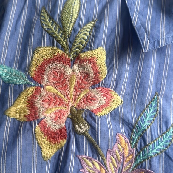 Johnny Was Camellia Embroidered Blue Striped Casual Tunic Dress Size M - Picture 5 of 12